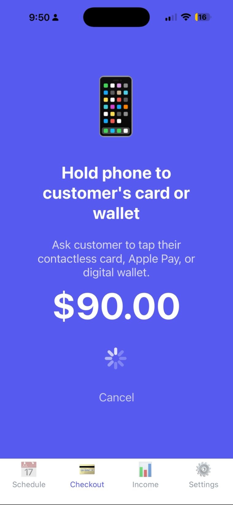 Tap to Pay on iPhone — hold phone to the customer's card